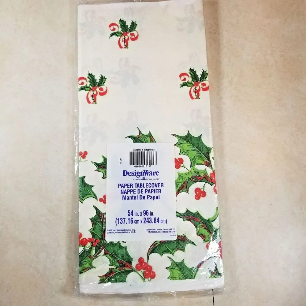 2 Table Covers Vintage Sealed Christmas Holly and Red Green Checked Tablecloths